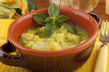 aproteici mousse dumplings with zucchini and zucchini flowers