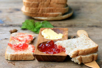 Slice toast whole wheat bread with strawberry jam