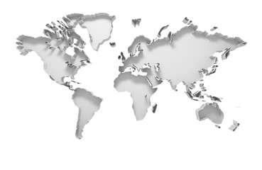 3D world map isolated on white with clipping path