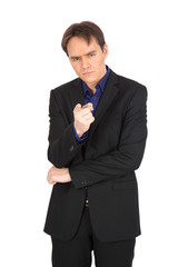 handsome man doing different expressions in different sets of clothes: suspicion