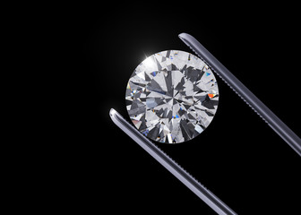Luxury diamond in tweezers closeup with dark background © 123dartist