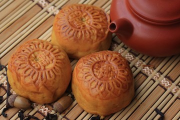Festival moon cake and hot tea - Chinese cake