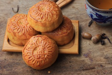 Festival moon cake and hot tea - Chinese cake
