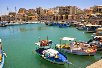 Boats in the old port of Heraklion. Crete, Greece.