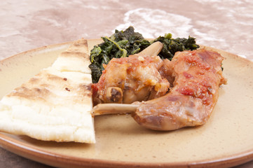 rabbit cacciatore with spinach