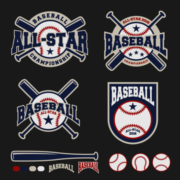 Set of baseball sport logo label for clothing design and logo template, Vector illustration