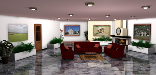 Sala con poltrone rosse-room with red armchairs
