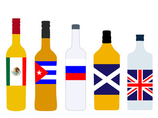 Different Kinds of Spirits Bottles with Flags version 1