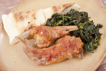 rabbit cacciatore with spinach