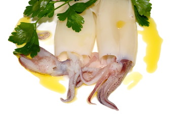 Squid with garlic and parsley oil