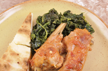 rabbit cacciatore with spinach
