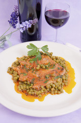 veal shank with peas and tomato