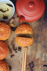 Festival moon cake and hot tea - Chinese cake
