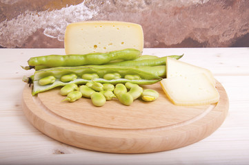 fresh beans with leaves