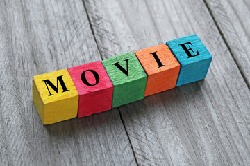 word movie on colorful wooden cubes