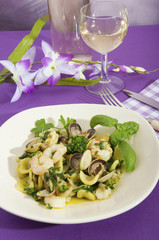 Orecchiette with broccoli with seafood