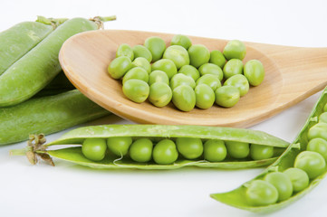 fresh pea fruit with green leaf
