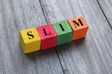 word slim on colorful wooden cubes