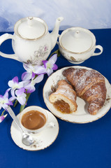 croissants with jam and coffee