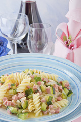 fusilli with zucchini and ham