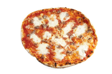 buffalo mozzarella pizza with sausage and tomatoes