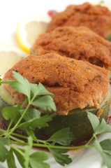 round pumpkin stuffed with bread and tuna