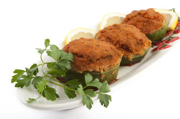 round pumpkin stuffed with bread and tuna