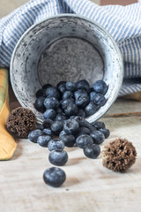 Blueberries in a rustic pot