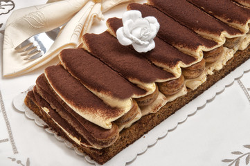 tiramisù with chocolate and biscuits and sponge cake
