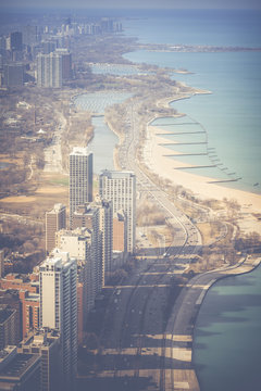Vintage Chicago Skyline Aerial View