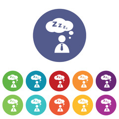 Sleeping person icons colored set