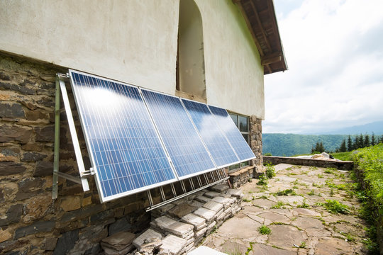 Solar panels on apline hut
