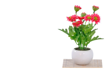 Beautiful Artificial flower in white pot on mat