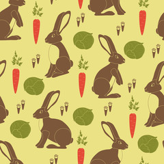 Brown rabbits, orange carrots, green cabbages and little footprints