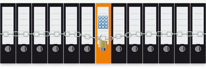 srf9 SeamlessRingFolders srf - keypad and chain with black office folders - german Tastenfeld mit Kette und schwarze Aktenordner - 3to1 g3909