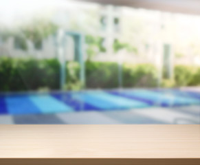 Wood Table Top Background And Pool