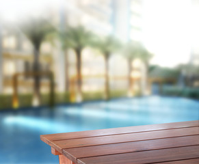 Wood Table Top Background And Pool