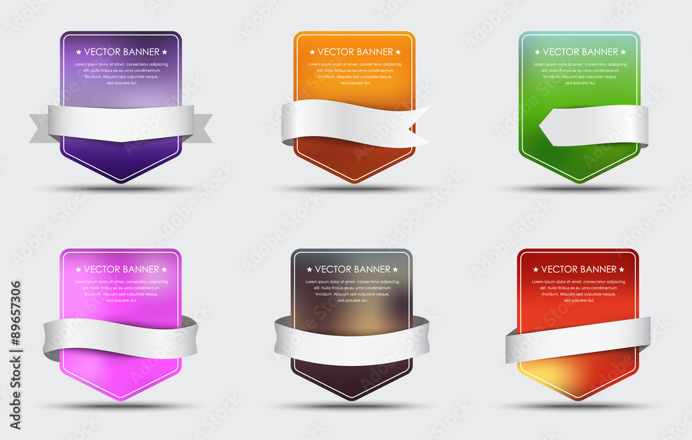 Poster set of banners with blurred background and ribbon