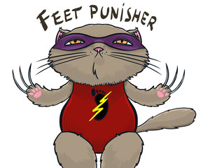 Illustration of a funny cat superhero.