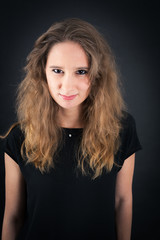 Naklejka premium Beautiful woman doing different expressions in different sets of clothes: angry