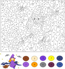 Color by number educational game for kids. Nice and friendly wit