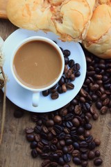 tasty coconut bread and hot coffee