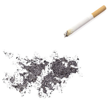 Ash shaped as Falkland Islands and a cigarette.(series)