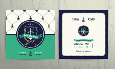 Vintage nautical lighthouse wreath wedding invitation card template