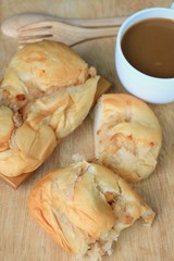 tasty coconut bread and hot coffee