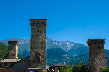 Fototapeta premium The old towers in Svanetia, Mestia, Georgia.