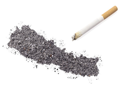 Ash shaped as Nepal and a cigarette.(series)