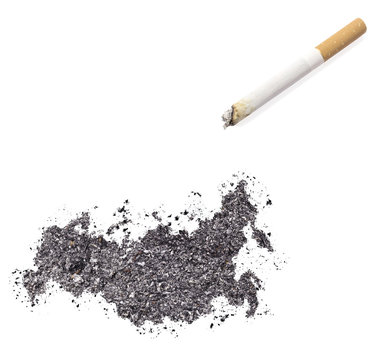 Ash shaped as Russia and a cigarette.(series)