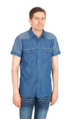 Fototapeta premium Handsome man doing different expressions in different sets of clothes: surprise