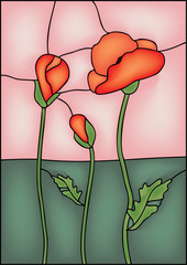 Poppy. Vector illustration in Stained glass window
